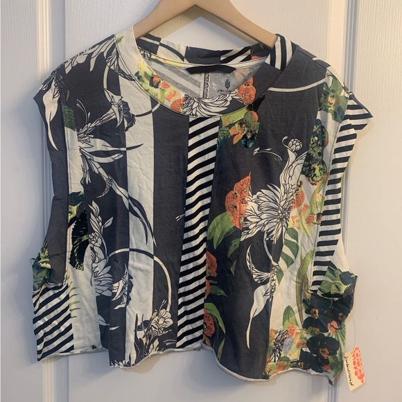 Free People Inspire Printed Striped Floral Boxy Cropped Tank Top Size Small NWT - Picture 2 of 5